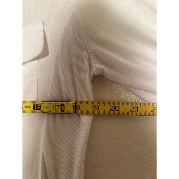 INC. International Concept 8 White Linen Rayon Blouse Pockets Roll Tab Sleeves - Picture 10 of 16